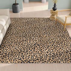 a leopard print rug in a living room