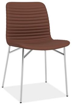 a brown chair with metal legs and an upholstered seat, viewed from the side