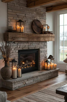 40 Farmhouse Fall Mantel Decor Ideas to Warm Up Your Home Hearth Decor, Fall Mantel Decor, Farmhouse Fireplace Decor, Mantel Decor Ideas, Fall Fireplace, Fireplace Mantle Decor, Diy Fall Decor, Modern Farmhouse Living, Fireplace Built Ins