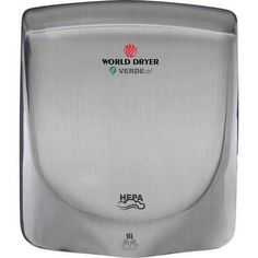 a stainless steel wall mounted urinal with the word world dryer on it