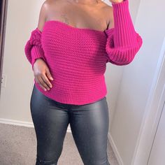 Style It Several Ways As Shown. 100%Acrylic Sizes: S/M M/L Shoulder Sweater, Colorful Sweaters, Pink Ladies, Off The Shoulder, Sweaters For Women, Pink, Women Shopping, Color