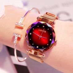 Ladies Starry Sky Magnet Watch Waterproof Wristwatch New Style Clock Luxury Rose Gold Magnet Watch, Sky Watch, Swiss Army Watches, Rose Gold Watches, Women Watches, Beautiful Watches, Women's Watch, Stainless Steel Band, Diamond Watch