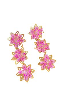 Treasure Jewels Triple Daisy Earrings. We especially love these earrings with our Love Shack Fancy dresses!!! Comes in white and pink. Love Shack Fancy, Daisy Earrings, Fancy Dresses, 2 Colours, Our Love, Eden, Daisy, Crown Jewelry, Pink