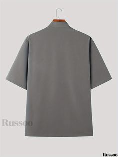 Russoo - Casual Retro Short-Sleeve Button-Up Shirt for Men by INCERUN: Relaxed Fit Tops Solid Color Half Sleeve Shirt With Button Closure, Half Sleeve Shirt With Button Closure, Gray Short Sleeve Top For Work, Solid Half Sleeve Top With Button Closure, Gray Short Sleeve Top With Button Closure, Half Sleeve Shirt For Workwear, Half Sleeve Shirt For Work, Loose Fit Shirts, Retro Shorts