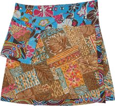 An A-line short skirt with wrap around waist and adjustable snap buttons, this multicolored skirt is cute and ideal for summers. The waist features a fanny pack with a zipped utility pocket, which can be used for carrying credit cards and cell phone. #tlb #WrapAroundSkirt #JuniorPetite #Pocket #Floral #Printed #bohemianfashion #wraparoundskirt #snapbuttonwaistskirt #fannypackskirt Multicolor Skort For Spring, Casual Multicolor Skirt With Pockets, Casual Patchwork Mini Skirt For Summer, Hippie Mini Wrap Skirt For Summer, Hippie Style Mini Wrap Skirt For Summer, Trendy Summer Skort With Side Pockets, Hippie Style Summer Mini Wrap Skirt, Casual Multicolor Swim Skirt For Spring, Multicolor Skort With Built-in Shorts For Summer