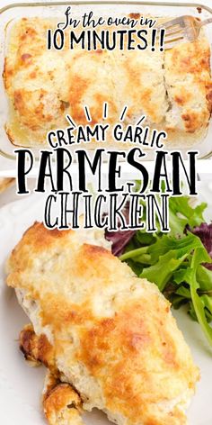 this is an image of creamy garlic parmesan chicken on a plate with salad