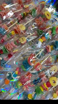 many small candies are wrapped in plastic