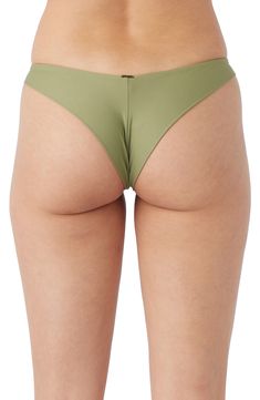 An ultra-cheeky back is the distinguishing feature of these versatile bikini bottoms. Cheeky back coverage 82% recycled polyamide, 18% elastane Hand wash, dry flat Imported Green Stretch Elastane Swimwear, Green Seamless Elastane Swimwear, Green Nylon Brief Swimwear, Seamless Nylon Bottoms For Sunbathing, Green Elastane Swimwear For Poolside, Green Swimwear For Poolside, Nylon Swimwear Briefs With Moderate Back Coverage, Stretch Elastane Swimwear With Smooth Texture, Human Anatomy Female