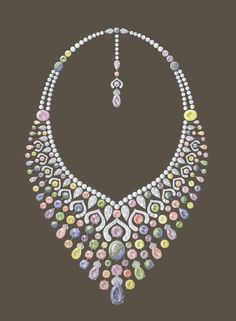 Sketch of Fabergé Le Collier Délices d’Été Necklace. #Fabergé #Necklace Faberge Jewelry, Jewelry Rendering, Jewelry Drawing, Jewel Necklace, Gems Jewelry