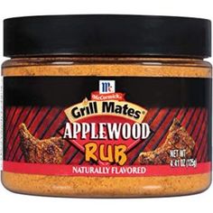 grill mates applewood rub is shown in a jar