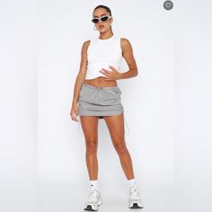 Xs-Grey Trendy Gray Skort For Spring, Trendy Gray Mini Skirt For Summer, Trendy Gray Mini Skirt For Spring, Casual Gray Mini Skirt Skort, Gray Skort For Spring, Casual Fitted Gray Mini Skirt, Gray Fitted Mini Skirt Casual Style, Fitted Gray Mini Skirt Casual, Casual Fitted Gray Skort