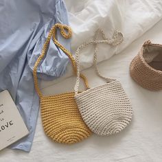 Elena Handbags Small Cotton Knitted Shoulder Bag Casual Yellow Crochet Woven Bag, Casual Cream Crochet Bag Woven Style, Casual Cream Woven Crochet Bag, White Casual Jute Crochet Bag, Casual Handwoven Crossbody Shoulder Bag, Casual Handwoven Crossbody Crochet Bag, Casual Jute Crochet Crossbody Bag, Casual Handwoven Crochet Crossbody Bag, Casual Crochet Bucket Shoulder Bag