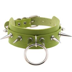 Spike Stud Choker Collar Leather Punk Rock Gothic Necklace-Necklace-Innovato Design-Green-Innovato Design Spike Choker, Goth Choker, Rock Style Clothing, Studded Collar, Goth Necklace, Holiday Necklace, Gothic Chokers, Studs Men, Style Rock