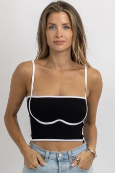 Black Camisole Crop Top With Straps, Black Stretch Crop Top With Adjustable Straps, Black Strap Top For Spring, Casual Black Tops With Straps, Trendy Black Crop Top With Straps, Fitted Black Top With Straps, Chic Black Tops With Adjustable Straps, Fitted Nylon Tops With Straps, Chic Black Bra-friendly Tops