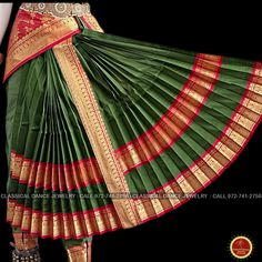 Design by Classical Dance Jewelry® ❥ Traditional Kuchipudi Dance costume for dancers, teachers, Gurus ❥ Material - art silk ❥ Style : Traditional pant costume ❥❥❥❥ Dress Measurements in inches ( all the measurements approximately 1 margin buffer) ❥ PANT MEASUREMENTS: ☛ Pant Length: 38-40 inch ☛ Pant Waist: 35-37 inch ☛ Pant Hip: 38-39 ❥ BLOUSE MEASUREMENTS: ☛ Blouse length: 14 inch ☛ Blouse Shoulder length: 15 -16 inch ☛ Blouse around Bust: 34-36 (extra margin) inch ☛ Blouse Lower Chest: 32-34 i Green Tilla Dupatta For Puja, Green Art Silk Traditional Wear With Tilla Detail, Green Art Silk Traditional Wear With Tilla, Green Bollywood Saree With Tilla, Green Tilla Saree For Puja, Green Saree With Tilla For Traditional Ceremonies, Green Navratri Saree With Tilla Detailing, Green Saree With Tilla For Navratri, Green Tilla Saree For Navratri