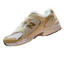 Brand New Hard To Find New Balance 530 Unisex Sneakers In Beige And Silver Men’s Size 8.5. Women’s 10 Original Box Included Sporty Gold Sneakers With Perforations, Gold Low-top Running Sneakers, Gold Sporty Running Sneakers, Gold New Balance, Shoes Brand, New Balance Shoes, Silver Man, Hard To Find, Mens Shoes Sneakers