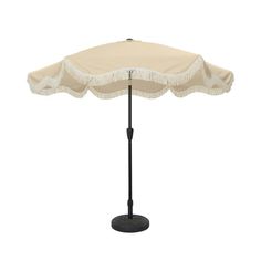 an umbrella with fringes is shown on a white background and it has a black base