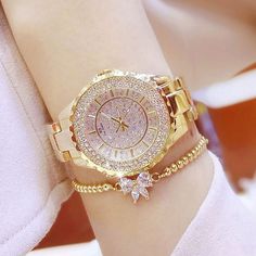 Wrist Watch Quartz Watch for Women Full Diamond Crystal Analog Quartz Glitter Fashion Luxury Bling Rhinestone Bracelet Stainless Steel 2024 - $24.99 Glitter Fashion, Rose Gold Watches Women, Swiss Army Watches, Female Dress, Casual Luxury, Rose Gold Watches, Women Watches, Diamond Quartz, Women's Watches