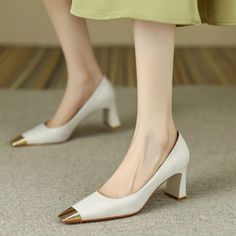 Shipping: Worldwide Express Shipping AvailableDelivery time: 7-15Days Fast ShippingReturns: Fast refund, 100% Money Back Guarantee. Apricot Heels, Socialite Style, Chic French Style, Shoes Korean, Party Models, Metal Head, Square Head, White Heels, Evening Formal