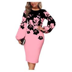 100% Polyester Pull On Closure Hand Wash Only *Material: Womens Long Sleeve Pencil Dress Is Made Of Soft And Comfortable Polyester Fabric, Casual Style, Stretchy And Comfy To Wear, Office, Wear To Work Dress *Design: Elegant Mid Length Dress, Lantern Sleeves, Solid Color/Floral Printed, Crew Neck, Back Zipper Closure, Formal Dresses For Women, Bodycon Dresses For Women. *Feature: Sexy Pencil Dresses For Women, Bodycon Business Dresses, Long Sleeve Slim Dress Relaxed Fits Your Curves Perfectly An Spring Long Sleeve Bodycon Dress For Work, Pink Bodycon Dress For Office, Elegant Long Sleeve Floral Bodycon Dress, Fitted Floral Print Office Dresses, Fitted Long Sleeve Floral Bodycon Dress, Long Sleeve Floral Print Bodycon Dress, Elegant Pink Bodycon Dress For Fall, Pink Long Sleeve Bodycon Dress For Work, Pink Knee-length Bodycon Dress For Office