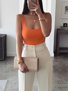 Lasaky - Refined Womens Sleeveless Crew Neck Tank Top: A Stylish Addition to Spring and Summer Wardrobes Classy Work Outfits, Classy Casual Outfits, Causual Outfits, Classy Casual, Work Outfits Women, Teenage Fashion Outfits, Elegant Outfit, Work Fashion, Basic Tank