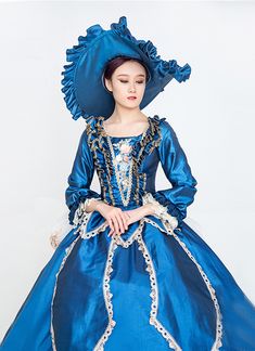 Blue 18th Century Rococo Baroque Marie Antoinette Dresses Medieval Renaissance Historical Period Ball Gown     Condition: Brand New   Color:  As Picture   Material: Satins And Lace   Silhouette: Ball Gown   Sleeve Length: Full Sleeve   Dresses Length:Floor-Length   Neckline: Square Collar   Decoration: Lace   Style: Vintage     Includes: Dress + Hat Full Sleeve Dresses, Dresses Medieval, Masquerade Party Dresses, Rococo Baroque, Marie Antoinette Dresses, Gothic Victorian Dresses, Baroque Dress, Full Sleeves Dress, Antoinette Dress