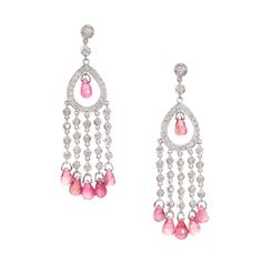 10.05 Carat Diamond Pink Tourmaline Briolette Chandelier Dangle Earrings Briolette Diamond, Buy Earrings Online, Victorian Art Deco, Diamond Chandelier Earrings, White Gold Hoops, Buy Earrings, Diamond Dangle Earrings, Bridal Gold Jewellery Designs, Chandelier Style