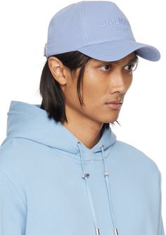 Cotton twill cap in blue. · Logo embroidered at face · Curved brim · Adjustable cinch fastening · Partial poplin lining Supplier color: Bleu pâle/Bleu Blue Cotton Baseball Cap With Embroidered Logo, Blue Six-panel Baseball Cap With Embroidered Logo, Dad Hat With Embroidered Logo, Blue Cotton Dad Hat With Curved Visor, Blue Baseball Cap With Curved Visor For Streetwear, Sporty Blue Cotton Baseball Cap, Blue Dad Hat With Embroidered Logo And Curved Brim, Blue Dad Hat With Embroidered Logo, Blue Curved Bill Dad Hat For Streetwear