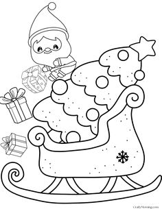 a christmas coloring page with a santa sleigh and presents