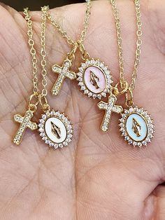 Catholic Cross, Catholic Jewelry, Dainty Necklace, Micro Pave, Cable Chain, Prong Setting, Lobster Clasp, Charm Necklace, Gift For Her