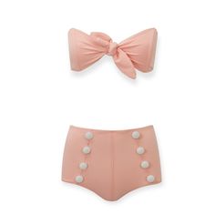 Our Original, Poppy High-Waist Bikini Has Become An All Time Favorite. Taking Cues From Retro Lingerie, This Bandeau Top Is Constructed With Side Boning For Ultimate Support. The High-Waist Bottom Is Seamed In Front And Back And Molds To Your Body To Give You A Slimming Silhouette. This Season, We Have Covered The Contrast Buttons With A Cream Crepe For An Extra Chic Look. We Suggest Styling This Poppy Bikini With The Drawstring Hooded Caftan In Peach Chios Gauze. Shown Here In Peach Crepe. Line Chic High-waist Pink Swimwear, Peach Fitted Swimwear For Poolside, Fitted Peach Swimwear For Swimming, Fitted Peach Swimwear, Peach Crepes, Retro Lingerie, Lisa Marie Fernandez, Cute Bathing Suits, Light Blue Jeans