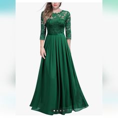 Miusol, Size Extra Large, Green Elegant Floral Lace With 3/4 Sleeve Formal Maxi Dress Spring Wedding Maxi Dress With 3/4 Sleeves, Formal Maxi Dress With 3/4 Sleeves For Summer, Green 3/4 Sleeve Party Dress, Green 3/4 Sleeve Dress For Party, Spring Formal Maxi Dress With 3/4 Sleeve, Formal Maxi Dress, Maxi Dress Formal, Elegant Floral, Floral Lace