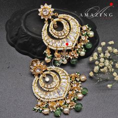 Silver Polki Chandbali, Emerald Earring, Kundan Chandbali, Bridal Jewelery, Traditional Jewelery, 925 Silver Earring, Chandbali, Mossianite, Statement Earring Material        : Silver Gemstone: Moissanite , Fresh Water Sea Pearls , Hydro Emerald Stone Stone colour:  Uncut Polki Primary colour: Gold Size-Length: 70mm Width:45mm Closure        : Screw back and Clips Silver Intricate, hand-crafted, Pure Silver Polki Earrings ( Chandbali), studded with high-quality Moissanite Polki comes with screw Luxury Ceremonial Chandbali Earrings, Luxury Chandbali Gemstone Earrings, Luxury Chandbali Bridal Sets For Formal Occasions, Luxury Meenakari Chandbalis For Festivals, Fusion Style Intricate Chandbalis For Reception, Fusion Style Chandbalis For Reception, Fusion Style Chandbali Bridal Earrings, Fusion Style Bridal Earrings With Intricate Design In White, Traditional White Earrings For Reception