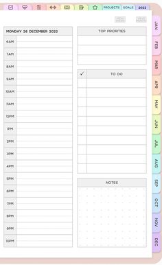 the printable daily planner is shown in pastel colors