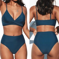 Nwt Women's Twist High-Waist Bikini Sets Swimsuit Size Medium Color: Ocean Blue Fit & Style Twist Front High Waisted Bottom Adjustable Shoulder Straps Moderate Regular Coverage Regular Wash. Recommend With Cold Water. Do Not Use Bleach. Do Not Tumble Dry. One Of Our Best-Selling Swimsuits! This Twist High-Waist Bikini Detailed With A Twist At The Front With Adjustable Straps For The Perfect Fit. This Bikini Top Is A Pull Over Style. The V Neck Design Shows Your Curve. And The High-Waisted Bottom Swimsuit High Waisted, Swimwear Style, Tropical Swimsuits, V Neck Design, Reversible Bikinis, Black Swimwear, Tankini Set, High Waist Bottoms, Twist Front