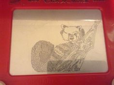 a drawing of a bear on a red frame