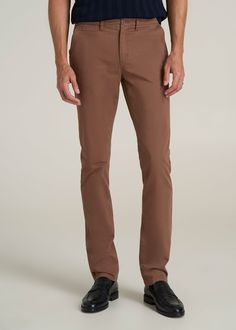 About Our Long Inseam Pants Our tall men's Carman Chinos can be worn with anything, from a fitted tee to a smart blazer. The Carman Chinos are comfortable around the hips and thighs and come in extra-long sizes, crafted specifically for tall men between 6'3” and 7'1”. We always make sure that our pants for tall men not just style well but can be worn no matter the activity. Pants for taller guys are a critical part of any tall man's wardrobe and the Carman Chinos won't disappoint. Constructed wi Tapered Chinos, Cozy Sleepwear, Polished Casual, Chino Pants Men, Tall Men, Tall Pants, Fitted Tee, Brown Pants, Sports Blazer