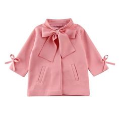 Girls Overcoat Woollen Bowknot - Momorii Girls Long Coat, Bow Coat, Casual Winter Coat, Toddler Coat, Winter Overcoat, Girls Outerwear, Single Breasted Coat, Outwear Jackets