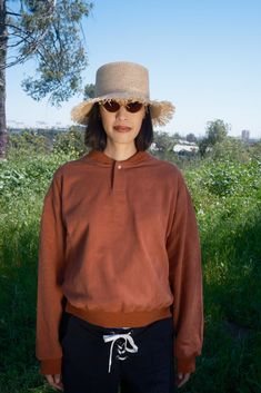 Coastal grandmother meets summer camp counselor in this oversized sweatshirt. Crafted from a soft and cozy medium weight terry cotton with ribbed club collar and pearlized snap detail. Relaxed Fit Collared Sweater For Fall, Collared Sweater With Relaxed Fit For Fall, Casual Brown Tops With Corduroy Collar, Brown Top With Corduroy Collar And Relaxed Fit, Fall Polo Sweater With Ribbed Collar And Relaxed Fit, Relaxed Fit Polo Sweater With Ribbed Collar For Fall, Relaxed Fit Polo Collar Sweater For Fall, Collared Polo Sweater With Relaxed Fit For Fall, Relaxed Fit Collared Polo Sweater For Fall