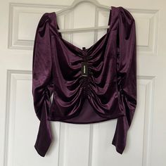 Gorgeous Express Blouse! In A Dark Purple Color. Puffy Sleeves. Cinched Waist! Very Flattering Fit. I Never Worn And Still With Tags. Love It But Doesn’t Fit In My Wardrobe. Ruched Party Blouse For Fall, Long Sleeve Ruched Blouse For Date Night, Elegant Purple Tops For Date Night, Elegant Purple Top For Date Night, Puffy Sleeves Shirt, Dark Purple Shade, Goth Mermaid, Sleeve Shirt Outfit, Hot Pink Blouses