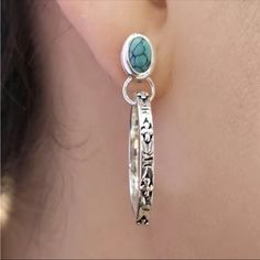 Silver Tone And Faux Turquoise Stone Hoop Dangle Drop Earrings. Engraved Design Detail On Hoops. Turquoise Stone Does Not Have Veining. Lightweight And Nwot! Antique Turquoise Earrings, Vintage Jewelry Antique, Round Dangle Earrings, Turquoise Hoop Earrings, Gem Earrings, Classic Earrings, Red Agate, Metal Earrings, Ethnic Jewelry