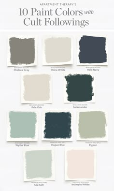 the top ten paint colors with cut followings in different shades and sizes, including white