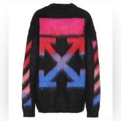 Excellent Condition. Size L. Unisex. Super Soft. Designer Multicolor Winter Sweater, Black Mohair Crew Neck Sweater, Black Mohair Long Sleeve Sweater, Black Long Sleeve Mohair Sweater, Arrows Logo, Polo Ralph Lauren Sweatshirt, Jersey Sweater, Logo Knit, White Denim Jacket