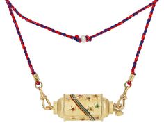 With her modern design and rainbow color palette, Marie Lichtenberg has created a graphic, statement making necklace. The 14K yellow gold locket is hand-painted with blue, green, and red enamel stripes. Shimmering white diamonds and rainbow sapphires set in tiny engraved stars accent the piece. The locket hangs from the silk threaded chain which has been blessed in a temple in Jaipur. The pendant offers a modern, iconic style whether worn alone or added to a layered collection. total length : 28 Star Locket, Rainbow Color Palette, Marie Lichtenberg, Diamond Locket, Thread Chains, Rainbow Sapphires, Locket Pendant Necklace, Rainbow Star, Gold Locket