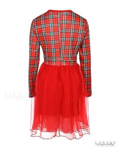 Lasaky - Long Sleeve Mesh Decor Bowknot Print Plaid Christmas Dress Mesh Long Sleeve Dress, Plaid Christmas Dress, Long Sleeve Mesh Dress, Red Christmas Dress, Plaid Decor, Party Dresses Online, Christmas Plaid, Short Sleeve Shirt Women, Estilo Chic