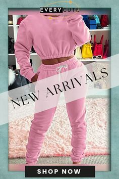 Solid Sportswear Casual Sweatshirt Jogger Pants Set Pink Athleisure Joggers With Drawstring, Sporty Tracksuit For Leisure, Pink Casual Joggers With Drawstring, Sporty Sweatshirt With Drawstring For Leisure, Sportswear Sweatshirt With Pockets For Loungewear, Athleisure Sweatshirt With Drawstring For Leisure, Relaxed Fit Athleisure Tracksuit With Drawstring, Sporty Leisure Sweatshirt With Drawstring, Solid Color Athleisure Sweatshirt With Drawstring