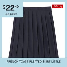 This knee-length pleated skirt from French Toast's big girl collection looks great for any school day or to dress up an outfit. It's made from a soft woven fabric with wrinkle-resistant properties to keep her style sharp, an adjustable waistband, and a concealed side zip closure. Wear it with a polo in class and a t-shirt and sneakers after-school.Front Style: Pleated FrontFeatures: Wrinkle ResistantClosure Type: Button & ZipperClosure Location: Left SideRise: At WaistApparel Length: 14 InchesF… Pleated Skirt Blue, Skirts Pleated, Pleated Skirts, Adjustable Waistband, Big Girl, Big Kid, Her Style, Big Kids, Pleated Skirt