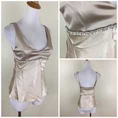 Please Read>>> Labeled As Size Small. Small Would Be Very Fitted. Could Also Fit An Xs Nicely. Pls Check Measurements For Proper Fit. No Material Label, Could Be Polyester Blend. Top Part Is A Stretchy Fabric. Bottom Part Is Non Stretchy Satin Fabric. Rhinestones Under Bust On The Front. New W Out Tags. Measurements ( Approx. ) One Side, While Item Is Laying Flat On Surface - Not Stretched. Bust (Armpit To Armpit): 14" Length: 20" From Top Of Shoulder Strap. From Smoke/Pet Free Environment. Pmb6 Elegant Bedazzled Tops For Evening, Glamorous Fitted Bedazzled Tops, Glamorous Bedazzled Fitted Tops, Formal Fitted Tops With Rhinestones, Formal Fitted Rhinestone Tops, Glamorous Formal Tops With Rhinestones, Bedazzled Fitted Tops For Party, Fitted Bedazzled Tops For Party, Fitted V-neck Top With Rhinestones