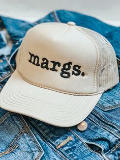 Save water drink margs  hat. Can be customized for you. Just send us a message. Hat is trucker style hat featuring an embroidery. Choose your color hat to fit your style. Choose your color thread, We have several color options to choose from. Hat Details: 100% Polyester foam front, mesh back Structured, five-panel, mid-profile 3 ½" crown Pre-curved visor with braid detailing Adjustable double snapback closure Flat Brim Trucker Hat With Letter Print, Trucker Hat With Letter Print, 5-panel, Trucker Hat With Letter Print And 5-panel Shape, Trucker Hat With Letter Print And Flat Bill, Flat Bill Hats With Letter Print, Flat Bill Hat With Letter Print, Letter Print Flat Bill Hat, One Size, Trucker Style Dad Hat With Letter Print, Cotton Trucker Hat With Letter Print