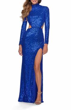 La Femme Strappy Back Sequin Gown | Nordstrom Blue Sequins Dress, Trumpet Evening Dress, Sparkle Gown, Cutout Gown, Two Piece Gown, Blue Sequin Dress, Bodycon Cocktail Dress, Sequins Dress, Sequin Cocktail Dress